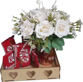 Cesta de chocolate e rosas