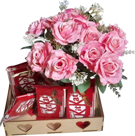 Cesta de chocolate e rosas