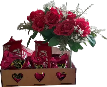 Cesta de chocolate e rosas