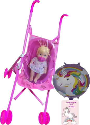 Boneca com banheira e carrinho de boneca